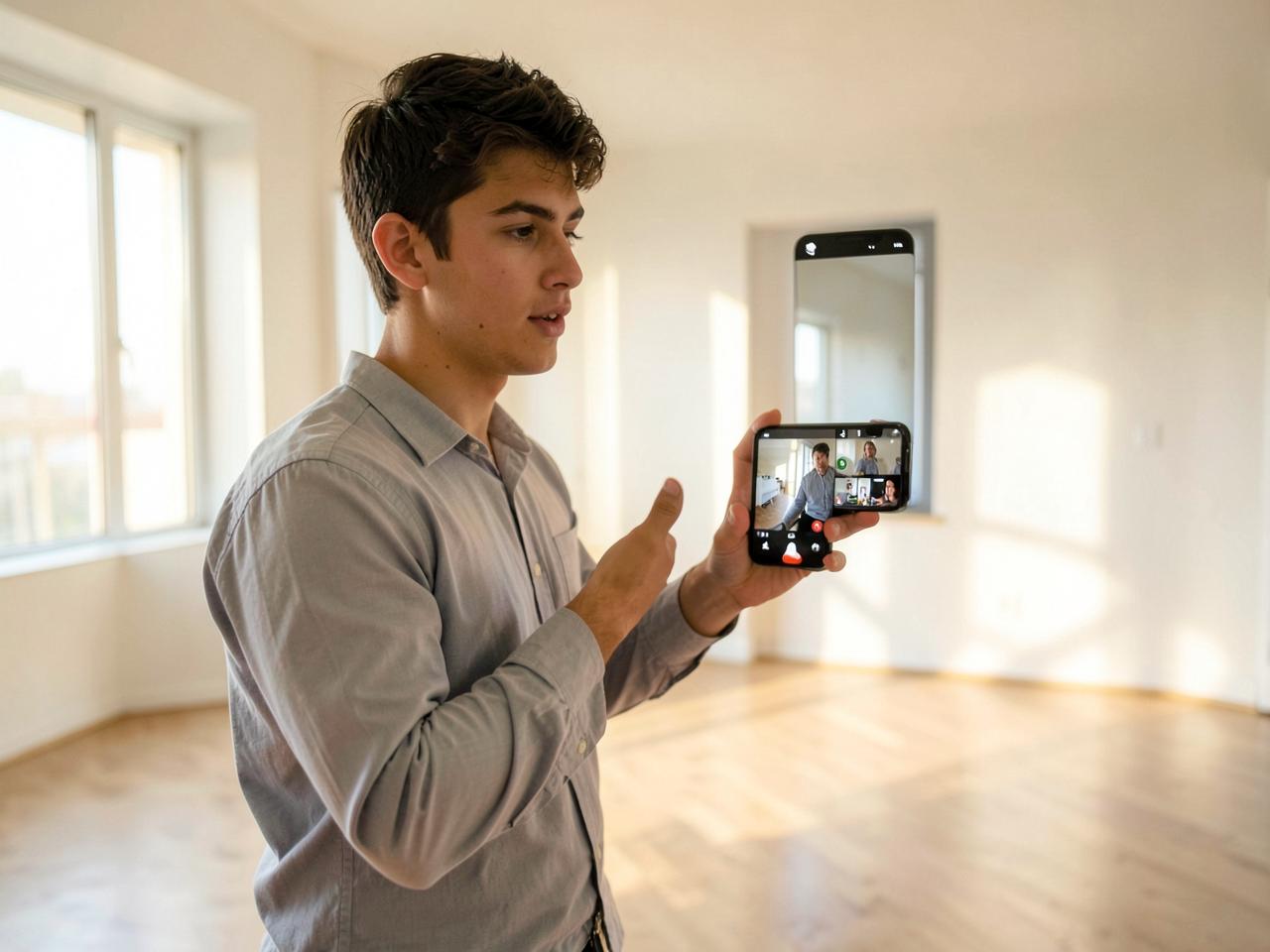 Un agent VIZY montre un appartement en direct lors d'un appel vidéo
